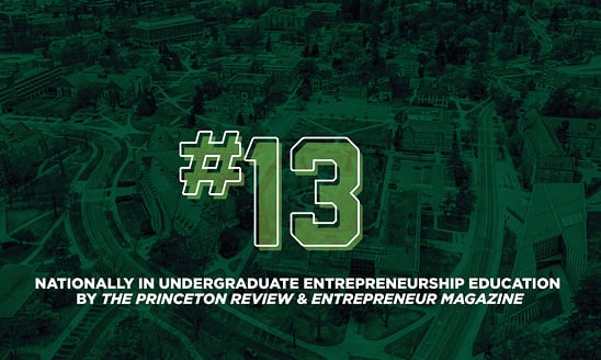 #13 nationall in undergraduate entrepreneurship education by the Princeton Review & Entrepreneur magazine