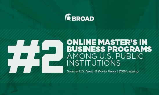 Broad: #2 Online Master's in Business Programs among U.S. public institutions, source: U.S. News & World Report 2024 ranking
