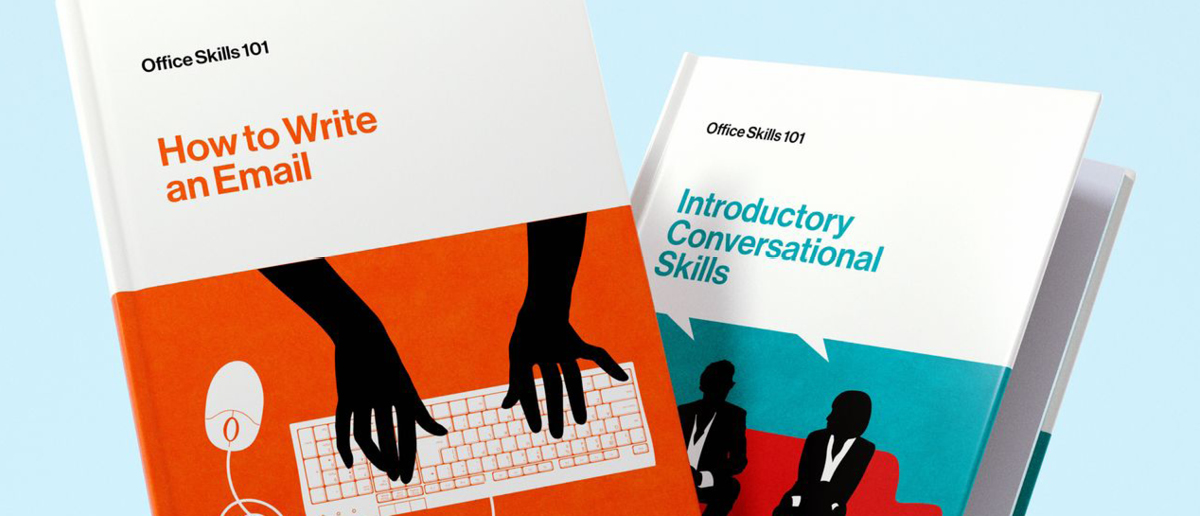 Covers of two Office Skills 101 books: How to Write an Email and Introductory Conversational Skills