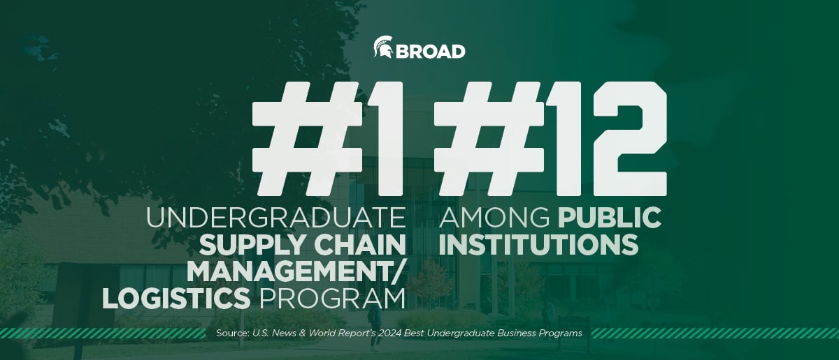 Broad: #1 undergraduate supply chain/logistics program, #12 among public institutions; source: U.S. News & World Report 2024 Best Undergraduate Business Programs